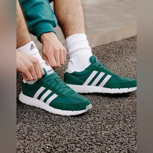 Adidas Men's Forest Green and White Sneakers
